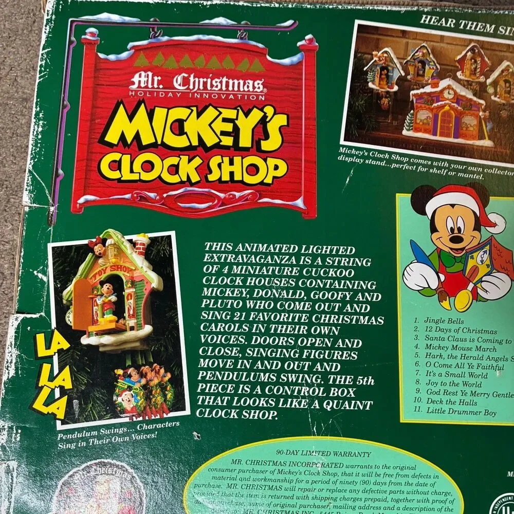 Mr. Christmas 1993 Vintage Mickey's Clock Shop Animated New In Box